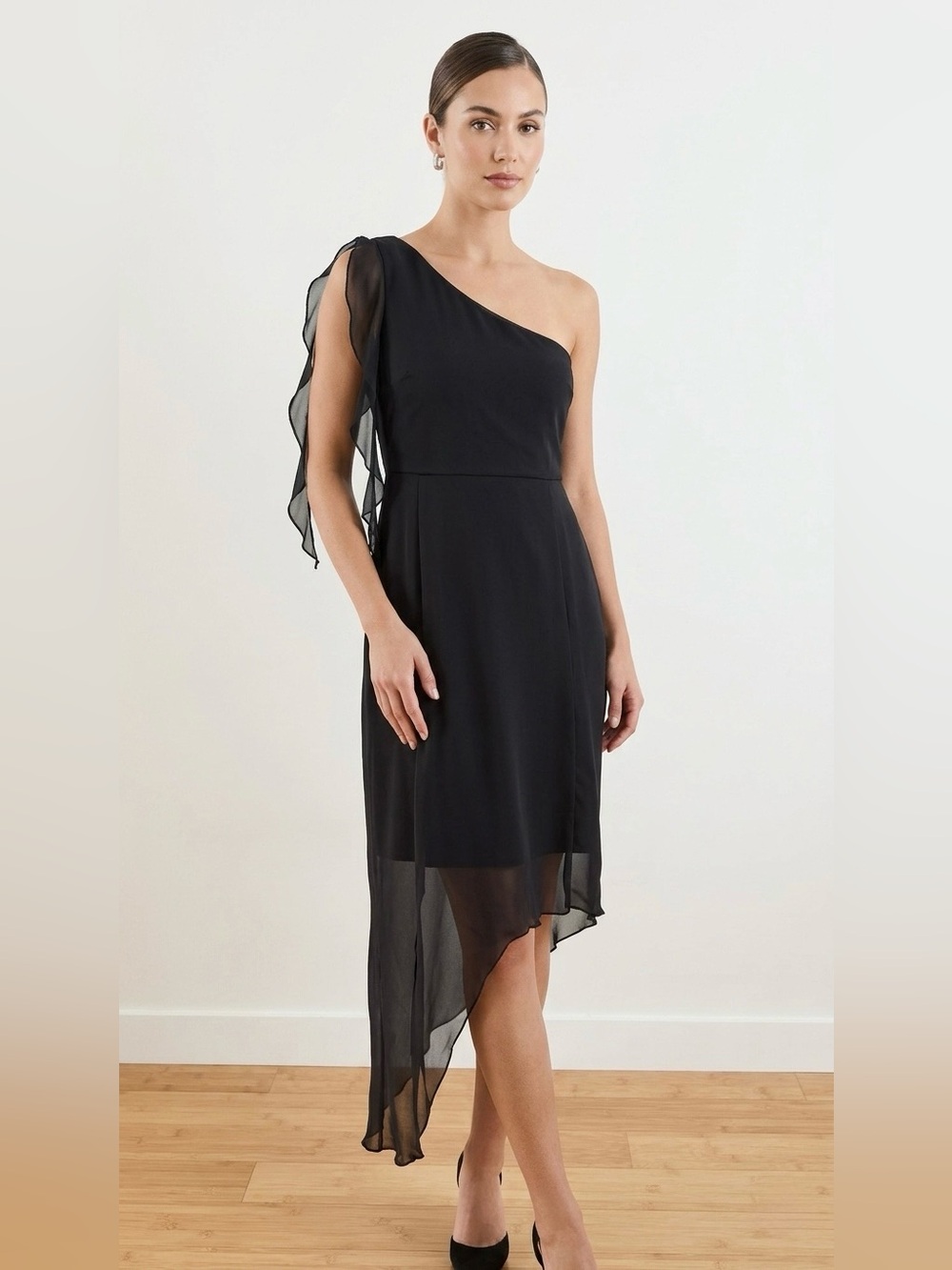 Noisy May One-Shoulder Black Asymmetric Chiffon Dress size Large